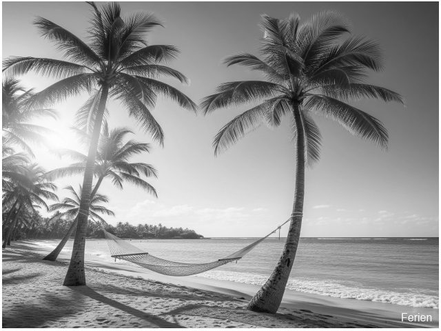 Hängematte zwischen zwei Palmen am Strand